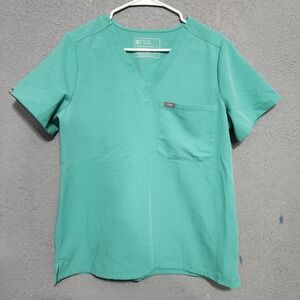 FIGS Catarina Women's Scrub Top V Neck Short Sleeve Teal Size M